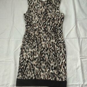 London Times Black and Brown Animal Print Midi Dress
